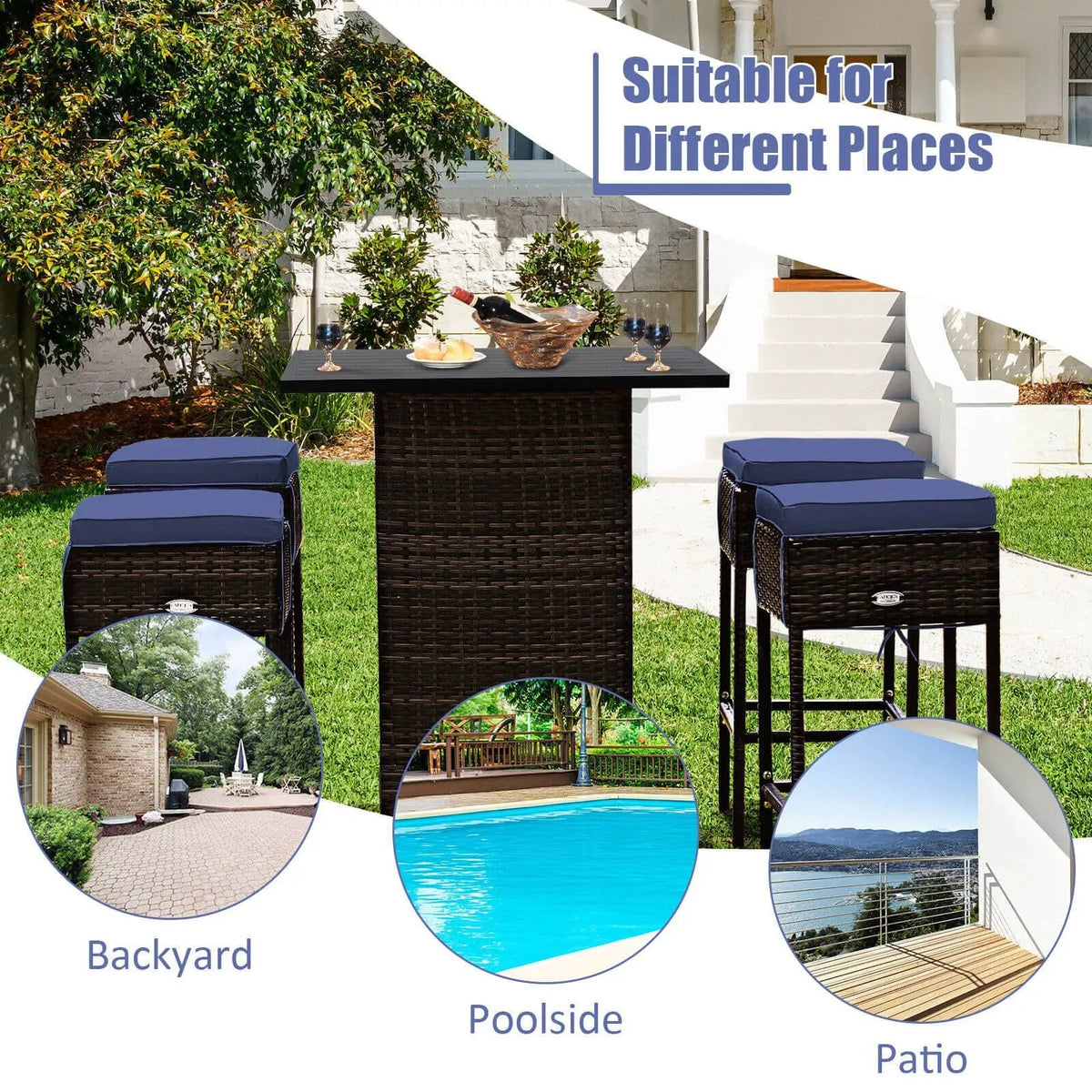 5 Pieces Patio Rattan Bar by DirectDeals
