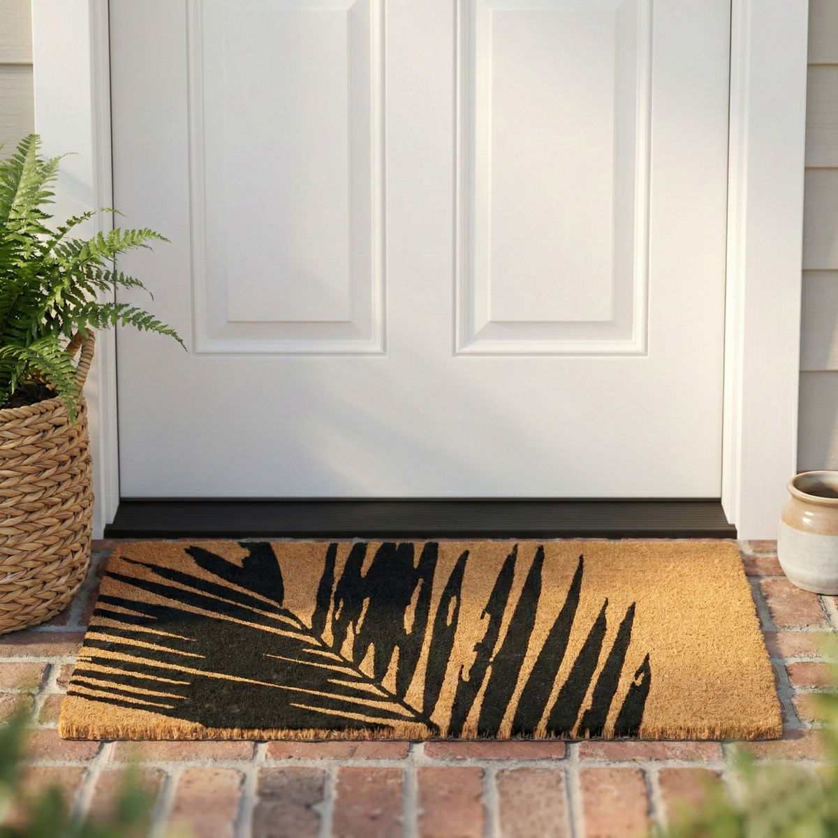 Summertime Palm Leaf Coir Doormat, installed in a room