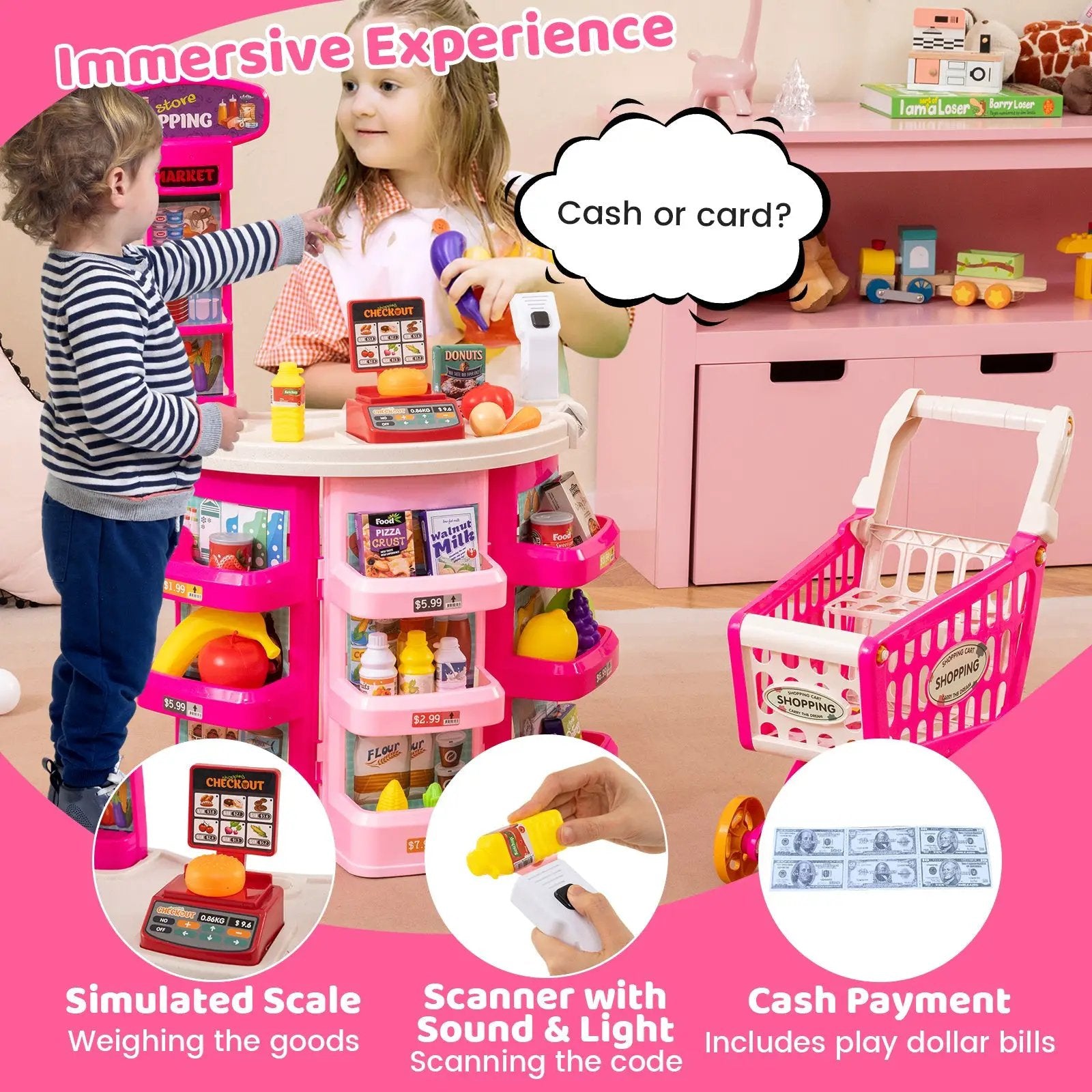 Supermarket Playset for Kids 76 PCS Pretend Play Grocery Store Set with Shopping Cart by DirectDeals