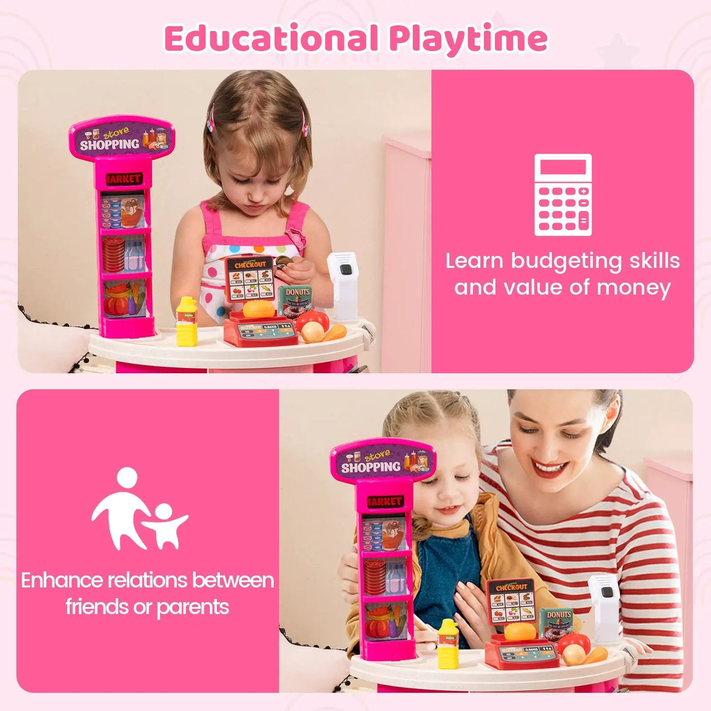 Supermarket Playset for Kids 76 PCS Pretend Play Grocery Store Set with Shopping Cart by DirectDeals