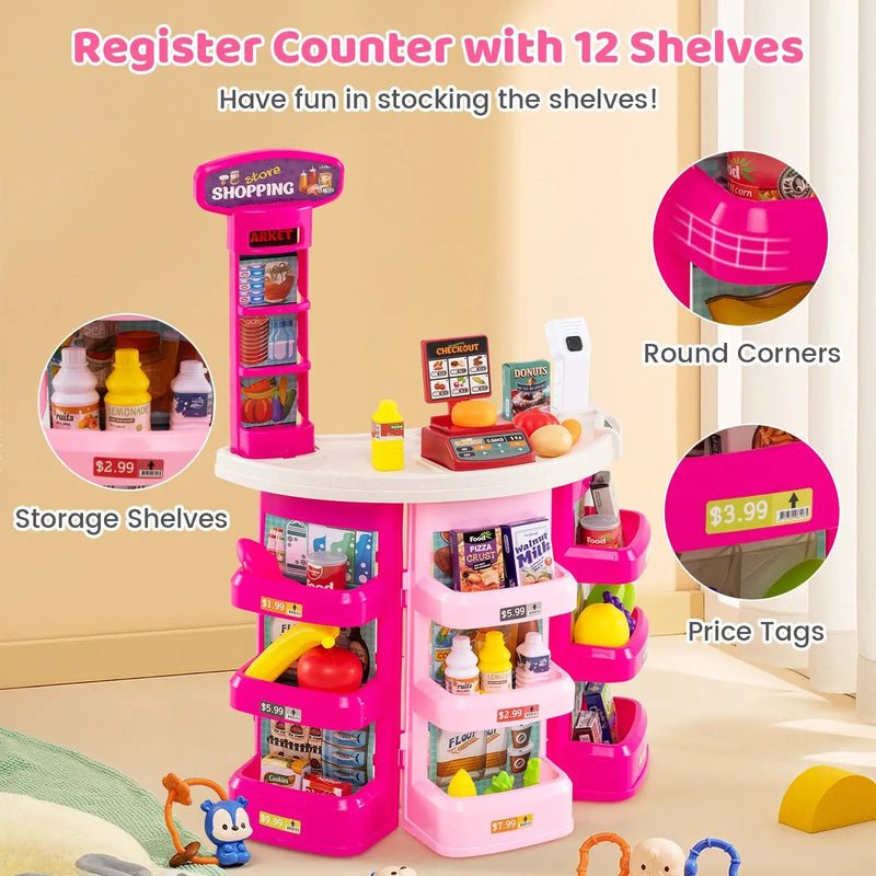 Supermarket Playset for Kids 76 PCS Pretend Play Grocery Store Set with Shopping Cart by DirectDeals