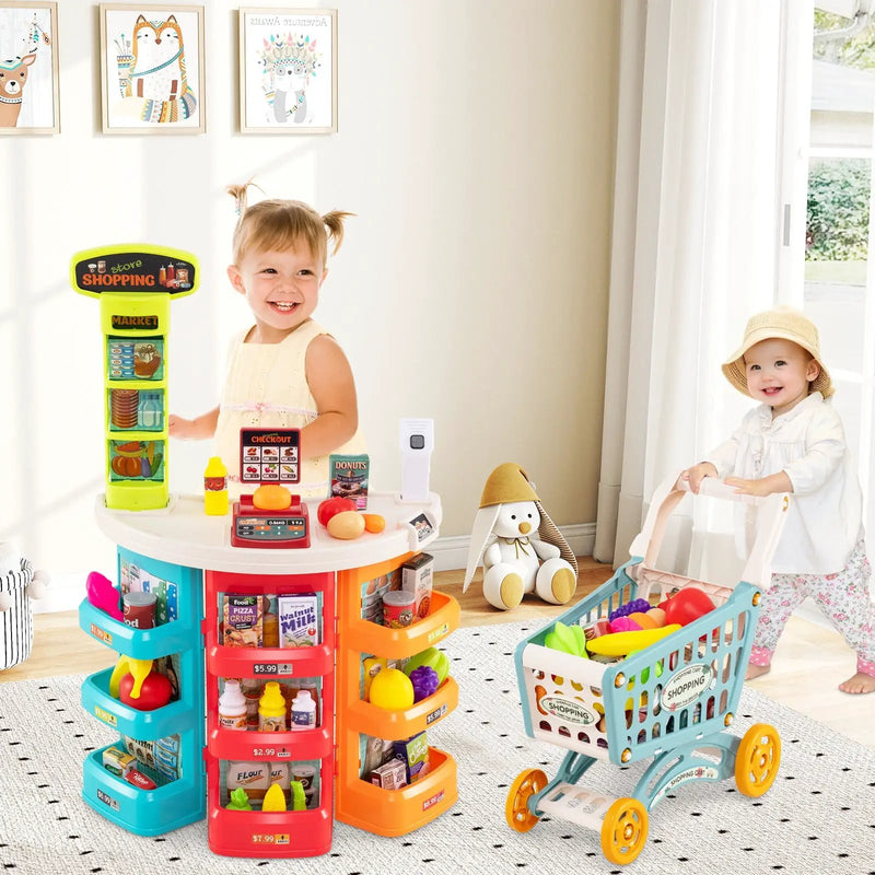 Supermarket Playset for Kids 76 PCS Pretend Play Grocery Store Set with Shopping Cart by DirectDeals
