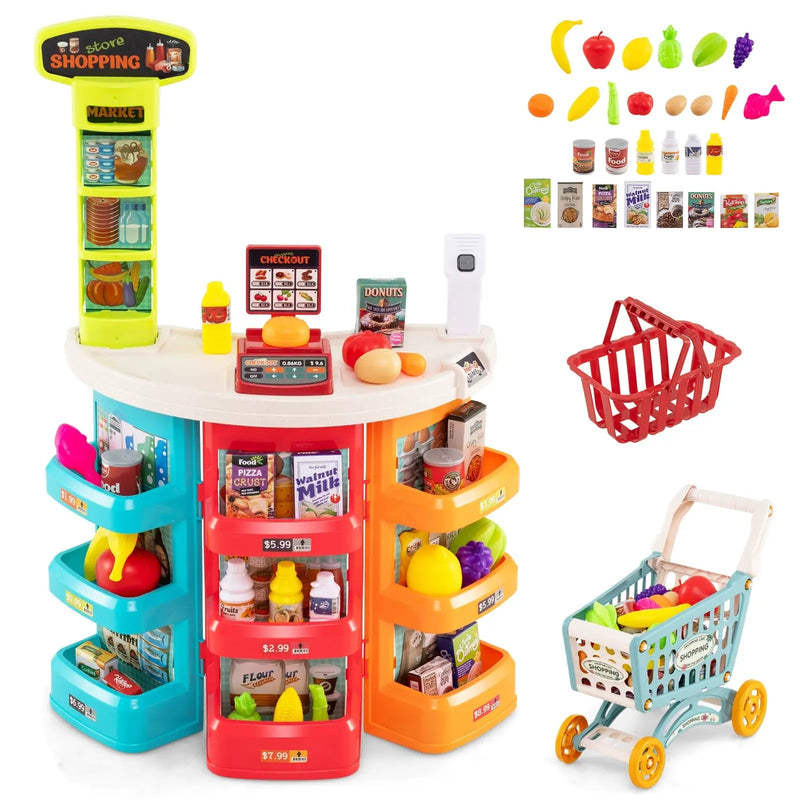 Supermarket Playset for Kids 76 PCS Pretend Play Grocery Store Set with Shopping Cart by DirectDeals