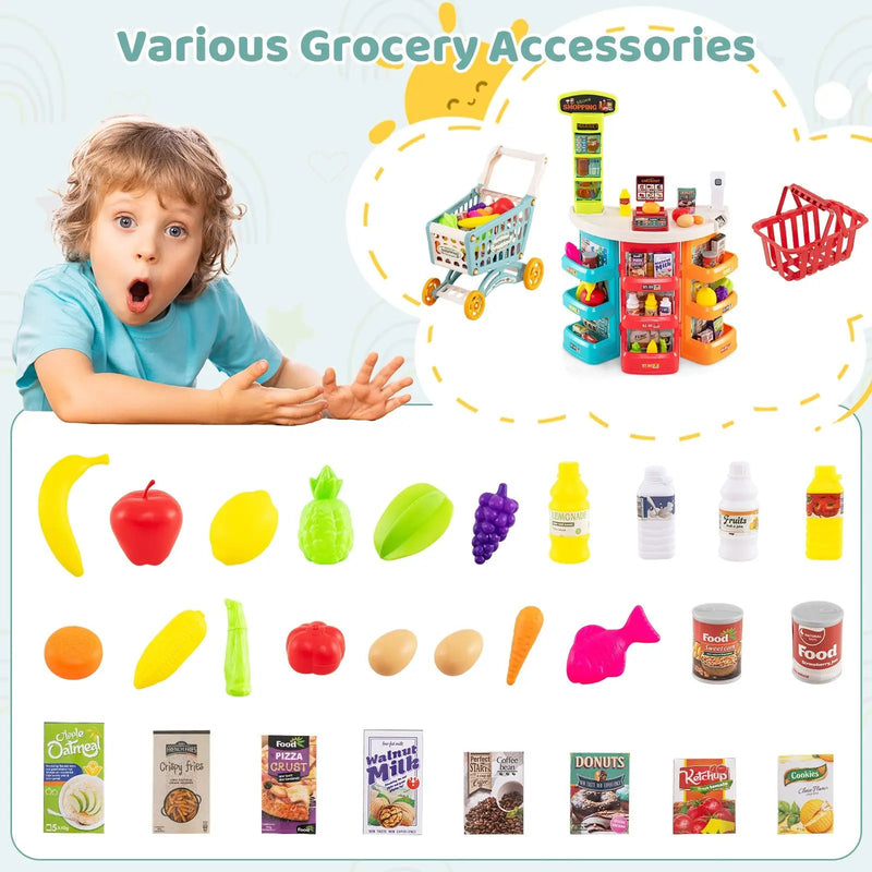 Supermarket Playset for Kids 76 PCS Pretend Play Grocery Store Set with Shopping Cart by DirectDeals