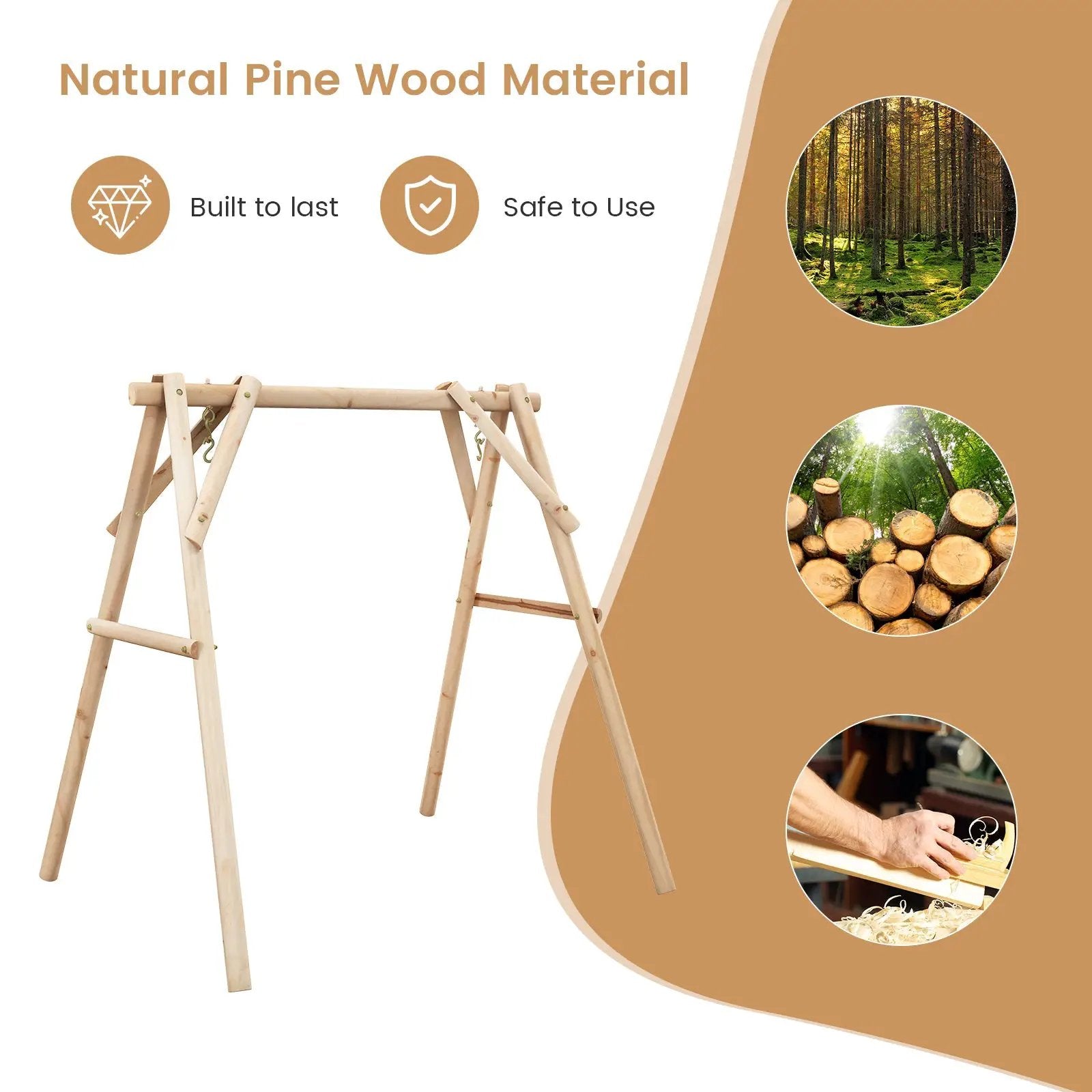 Heavy Duty Wooden Swing Frame with Reinforced Bars by DirectDeals