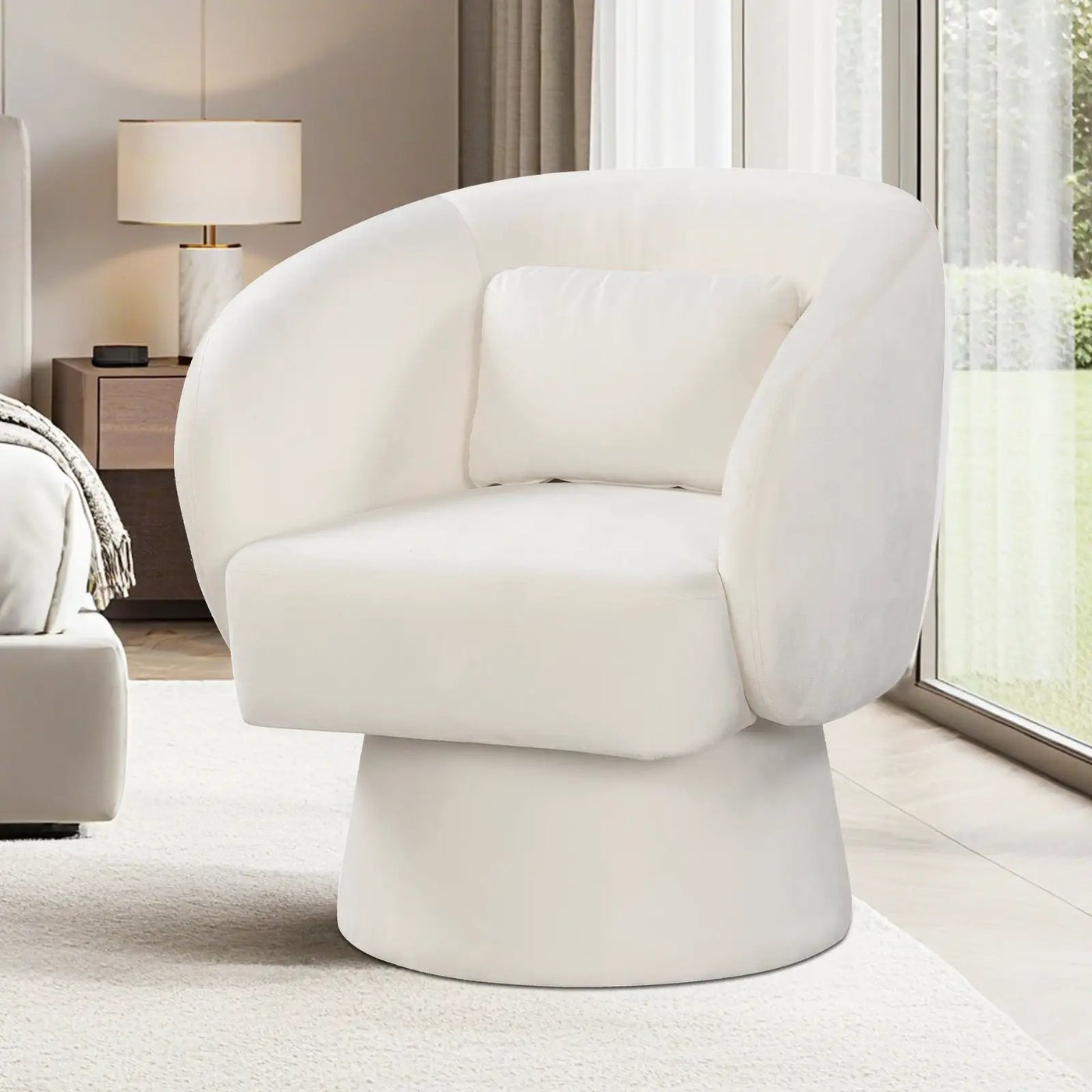 Swivel Accent Chair Upholstered Barrel Chair with Curved Back and Removable Lumbar Pillow by DirectDeals