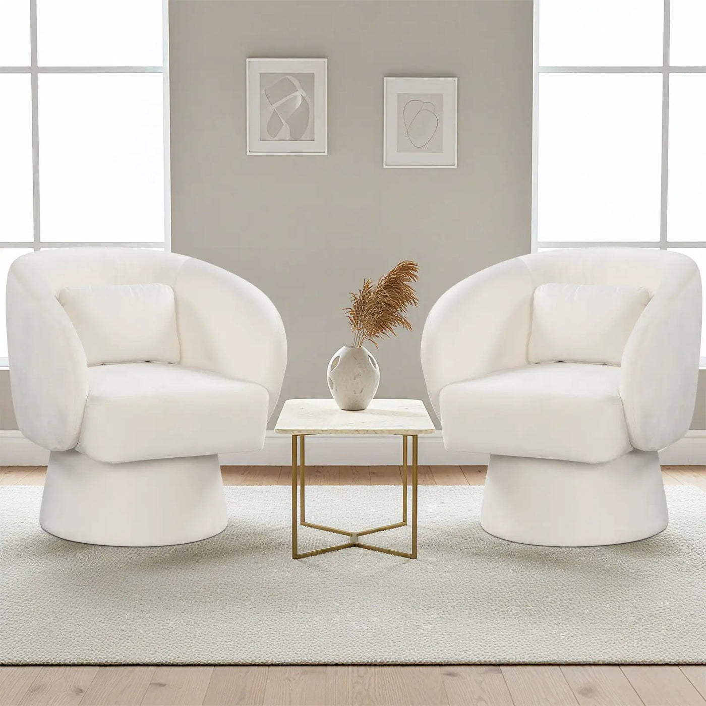 Swivel Accent Chair Upholstered Barrel Chair with Curved Back and Removable Lumbar Pillow by DirectDeals
