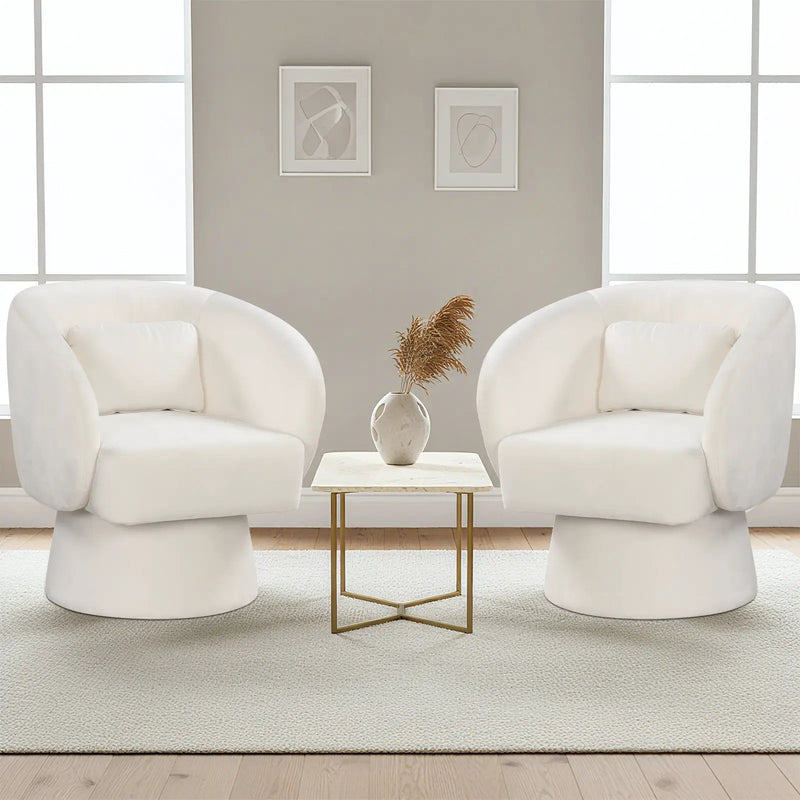 Swivel Accent Chair Upholstered Barrel Chair with Curved Back and Removable Lumbar Pillow by DirectDeals