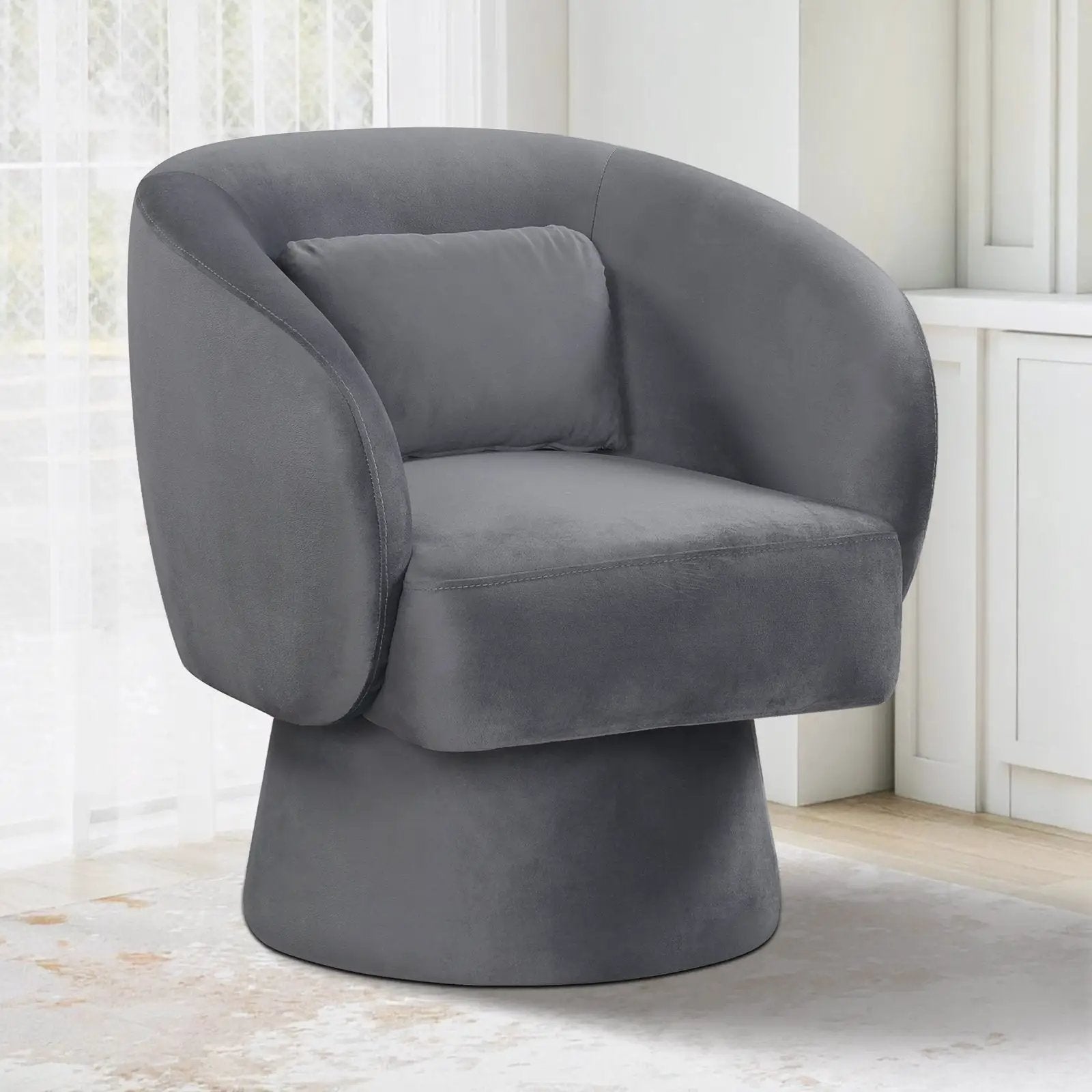 Swivel Accent Chair Upholstered Barrel Chair with Curved Back and Removable Lumbar Pillow by DirectDeals