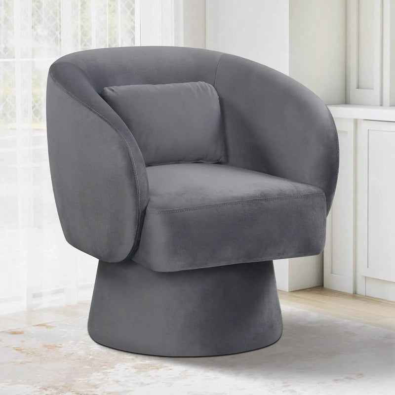 Swivel Accent Chair Upholstered Barrel Chair with Curved Back and Removable Lumbar Pillow by DirectDeals