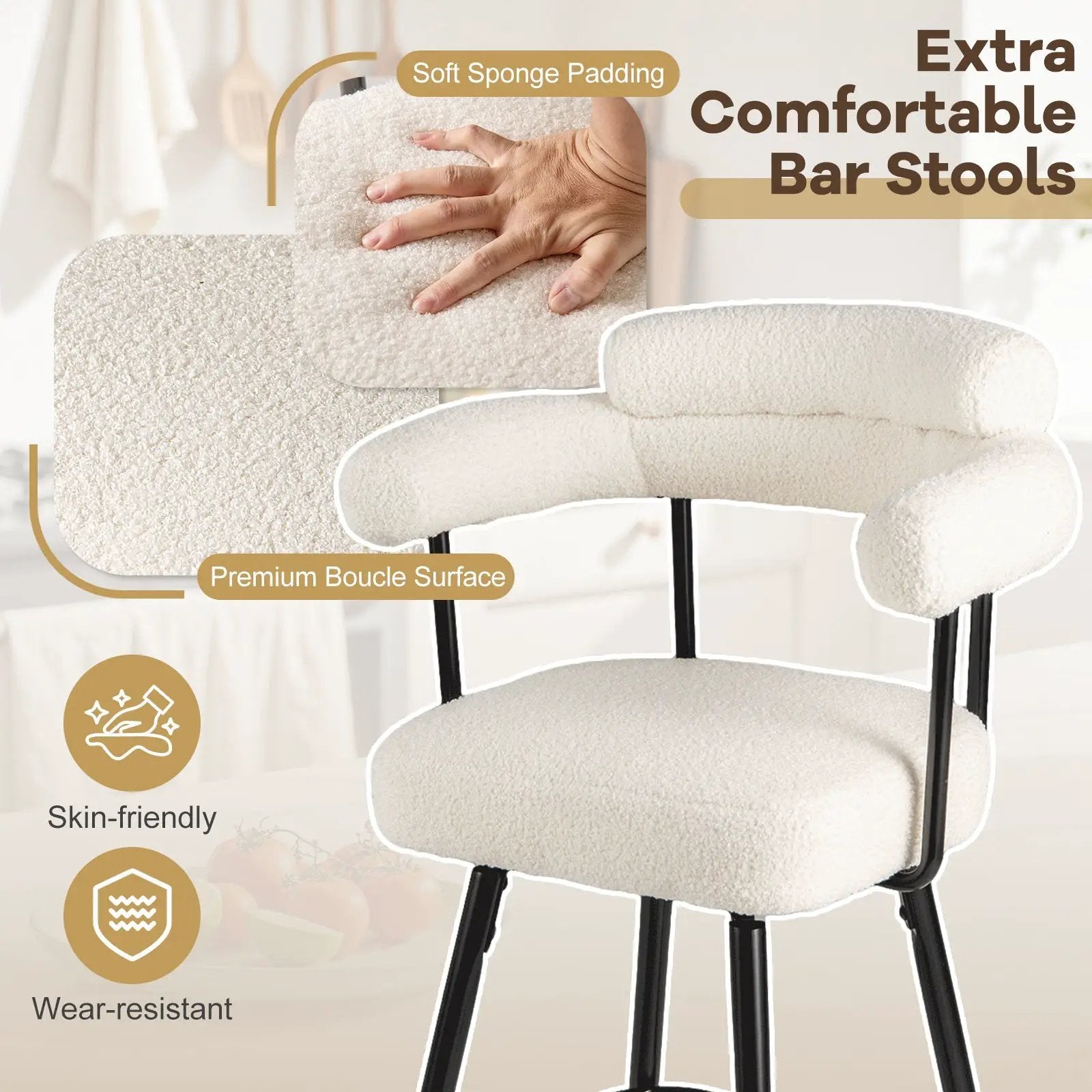 Swivel Bar Stool Set of 2 Counter Height Chairs with Curved Back and Arms by DirectDeals