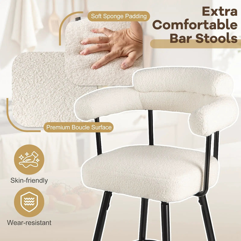 Swivel Bar Stool Set of 2 Counter Height Chairs with Curved Back and Arms by DirectDeals