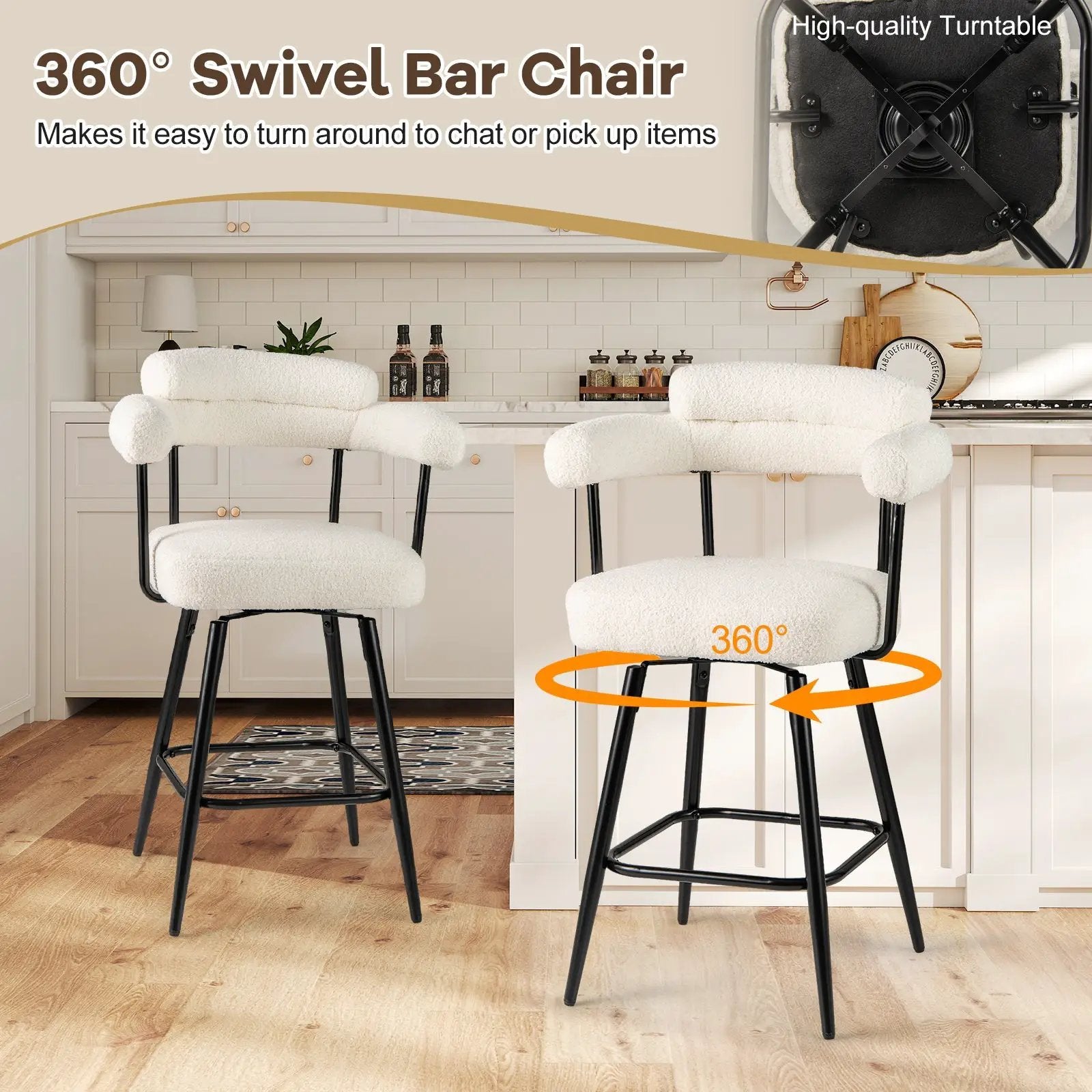 Swivel Bar Stool Set of 2 Counter Height Chairs with Curved Back and Arms by DirectDeals