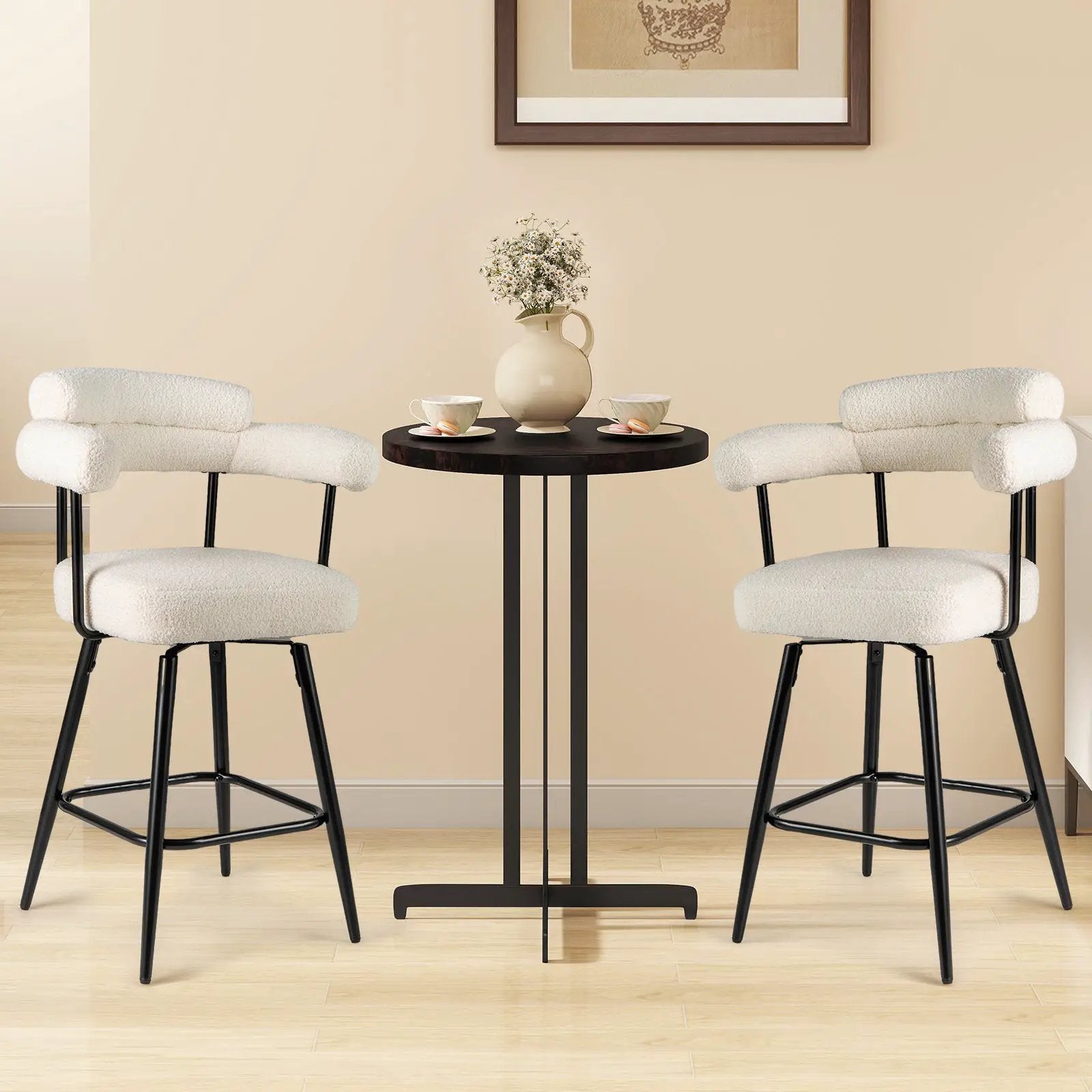 Swivel Bar Stool Set of 2 Counter Height Chairs with Curved Back and Arms by DirectDeals