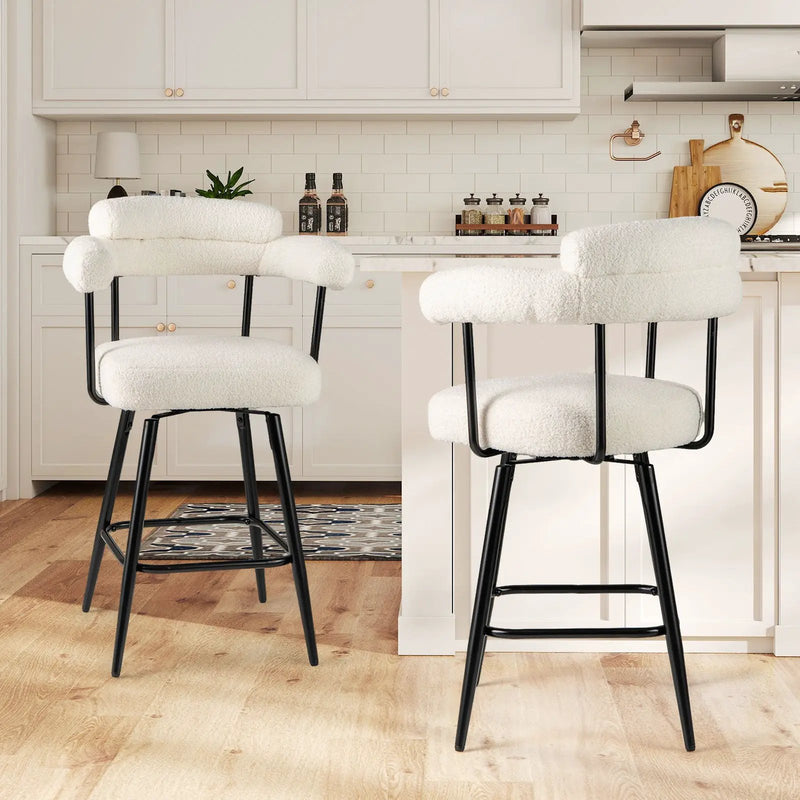 Swivel Bar Stool Set of 2 Counter Height Chairs with Curved Back and Arms by DirectDeals