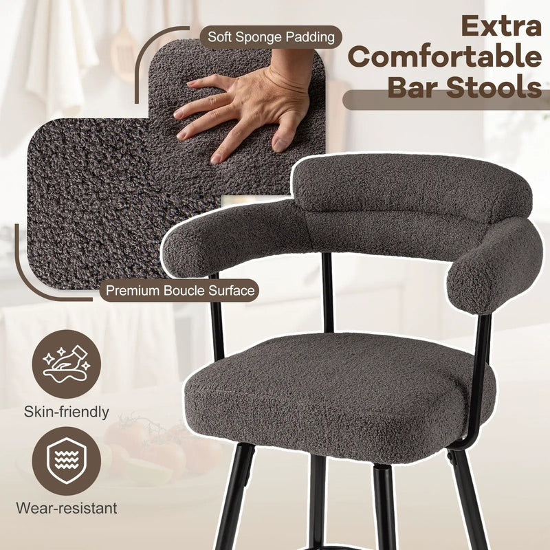 Swivel Bar Stool Set of 2 Counter Height Chairs with Curved Back and Arms by DirectDeals