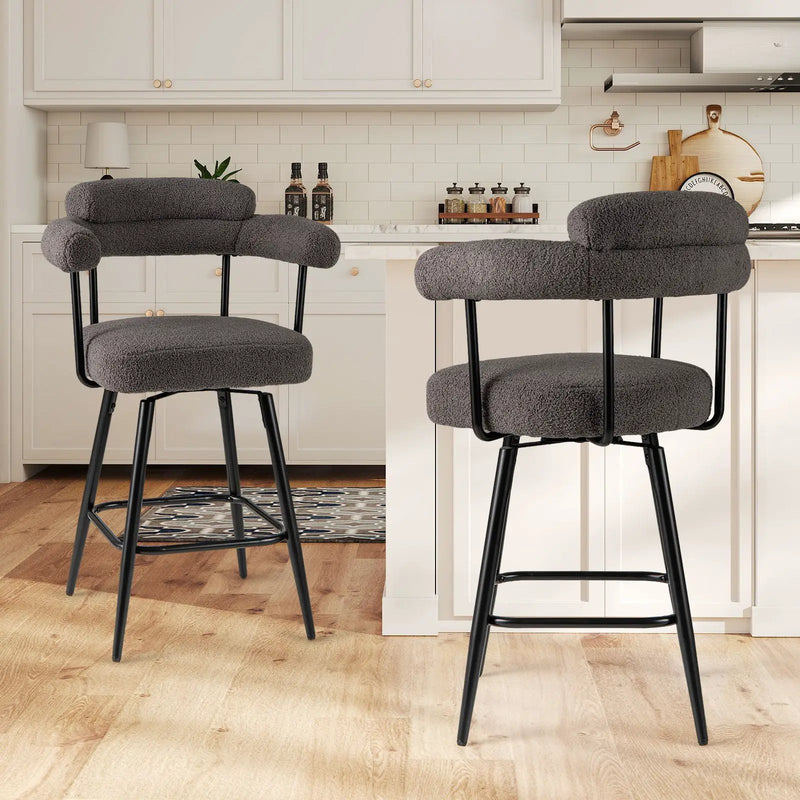 Swivel Bar Stool Set of 2 Counter Height Chairs with Curved Back and Arms by DirectDeals