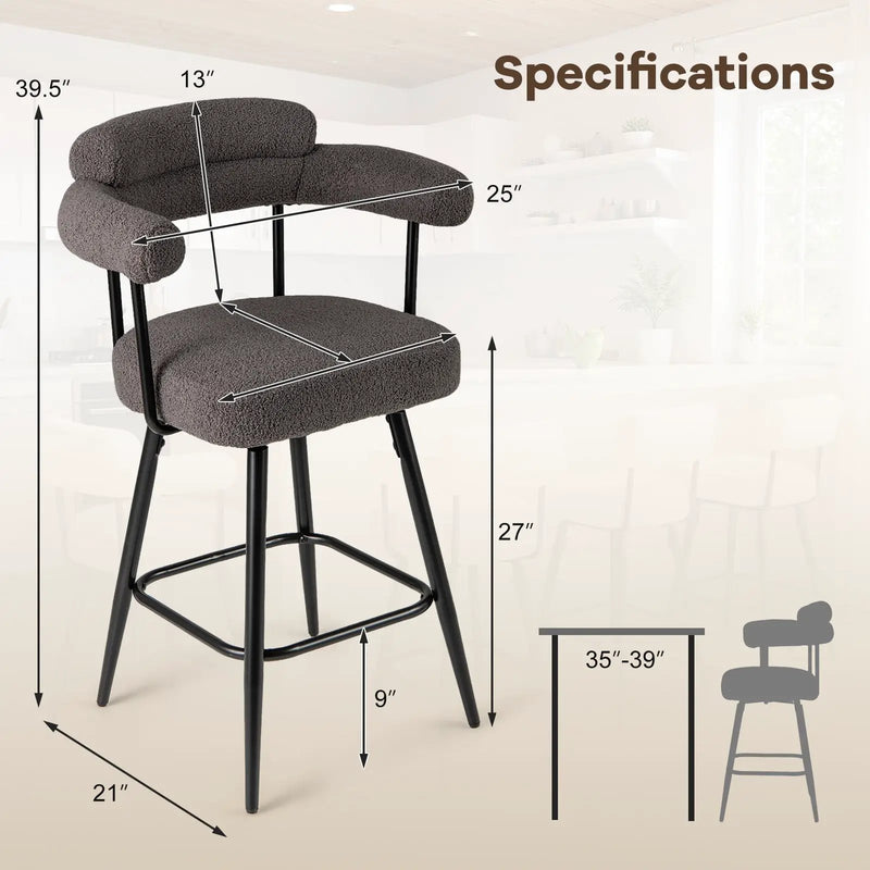 Swivel Bar Stool Set of 2 Counter Height Chairs with Curved Back and Arms by DirectDeals
