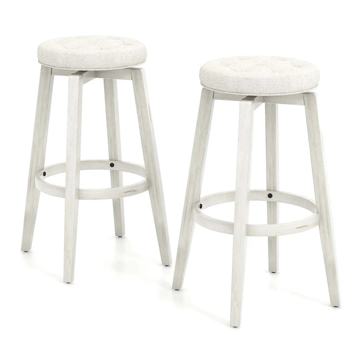360-Degree Swivel Upholstered Rubberwood Frame Bar Stool Set of 2 with Footrest by DirectDeals