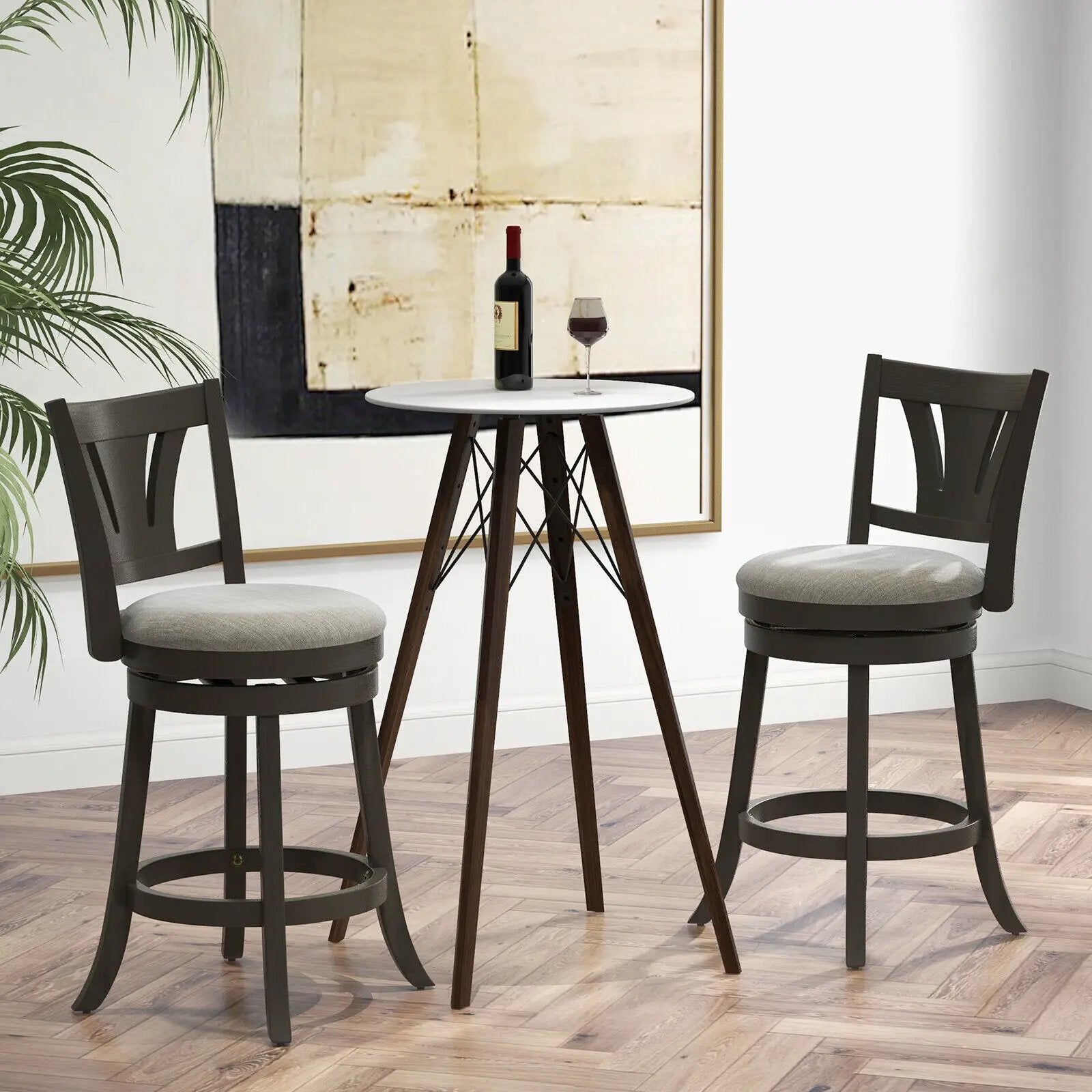 26.5 Inch Swivel Bar Stool with Backrest Soft Cushioned Seat and Footrest Gray by DirectDeals