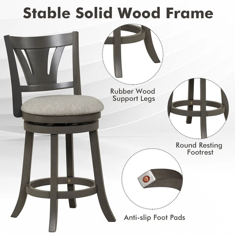 26.5 Inch Swivel Bar Stool with Backrest Soft Cushioned Seat and Footrest Gray by DirectDeals