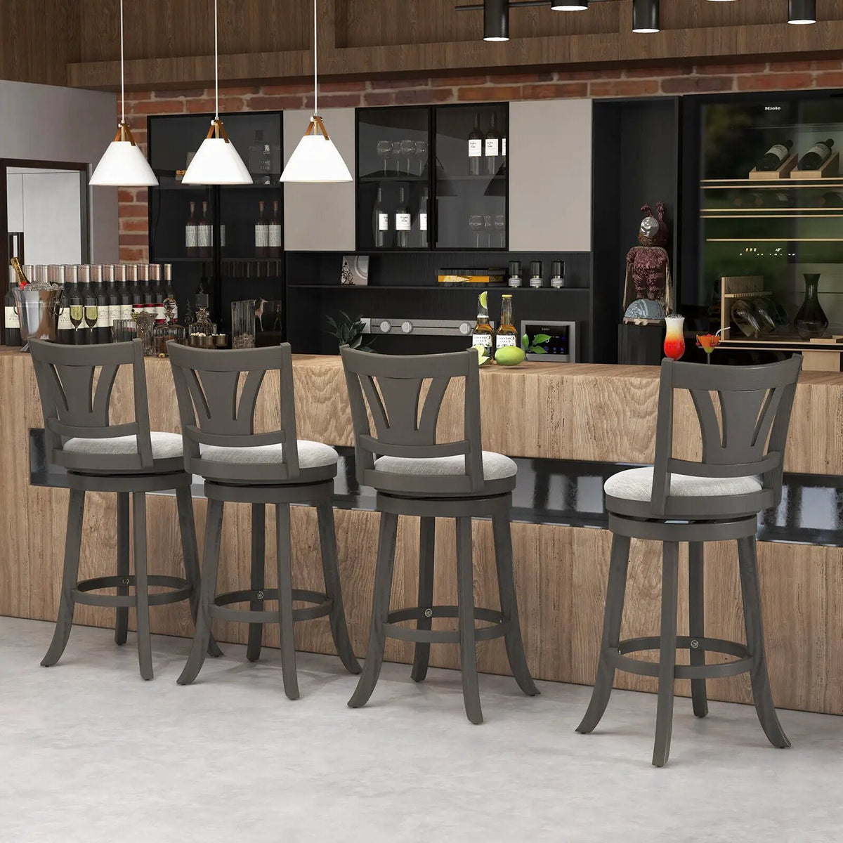 26.5 Inch Swivel Bar Stool with Backrest Soft Cushioned Seat and Footrest Gray by DirectDeals
