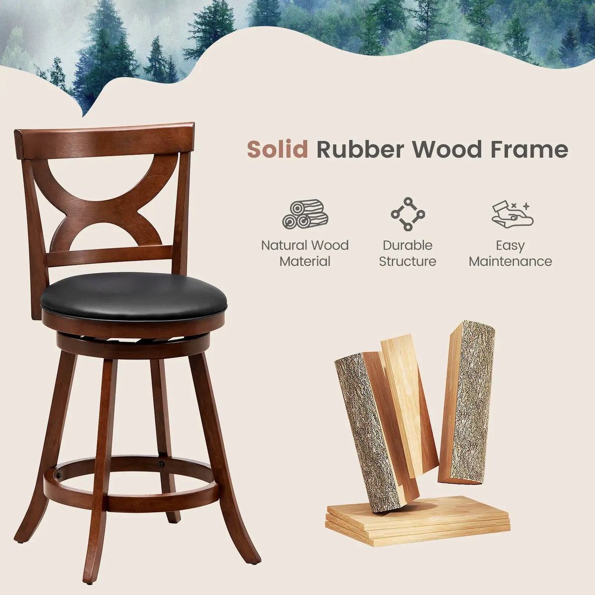 Swivel Bar Stools Set of 2 with Soft Cushion and Elegant Hollow Backrest by DirectDeals