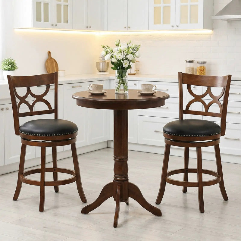 Swivel Bar Stools Set of 2 with High Backrest and Wood Frame by DirectDeals