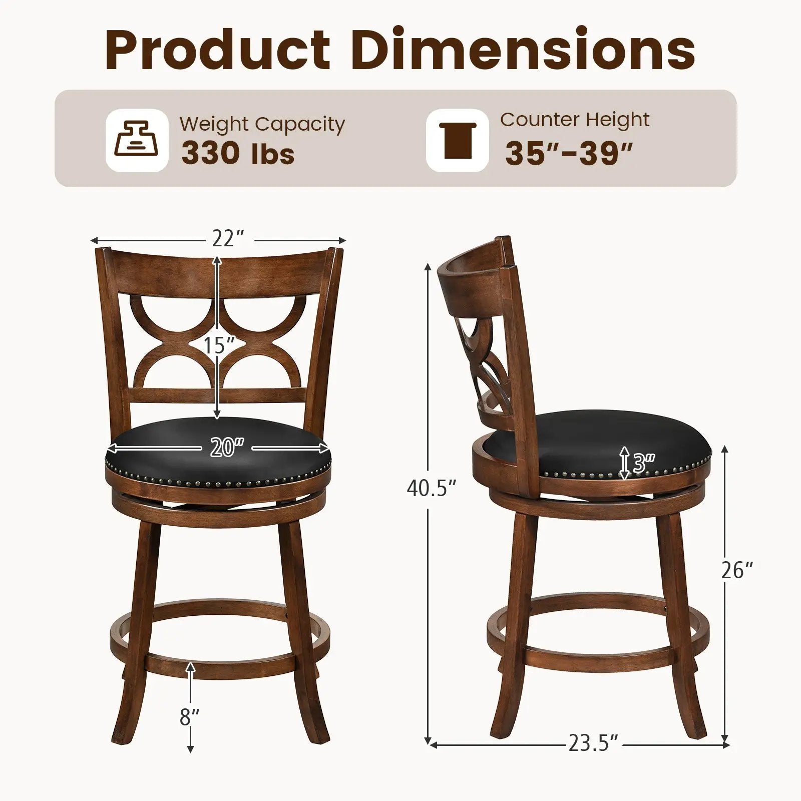Swivel Bar Stools Set of 2 with High Backrest and Wood Frame by DirectDeals