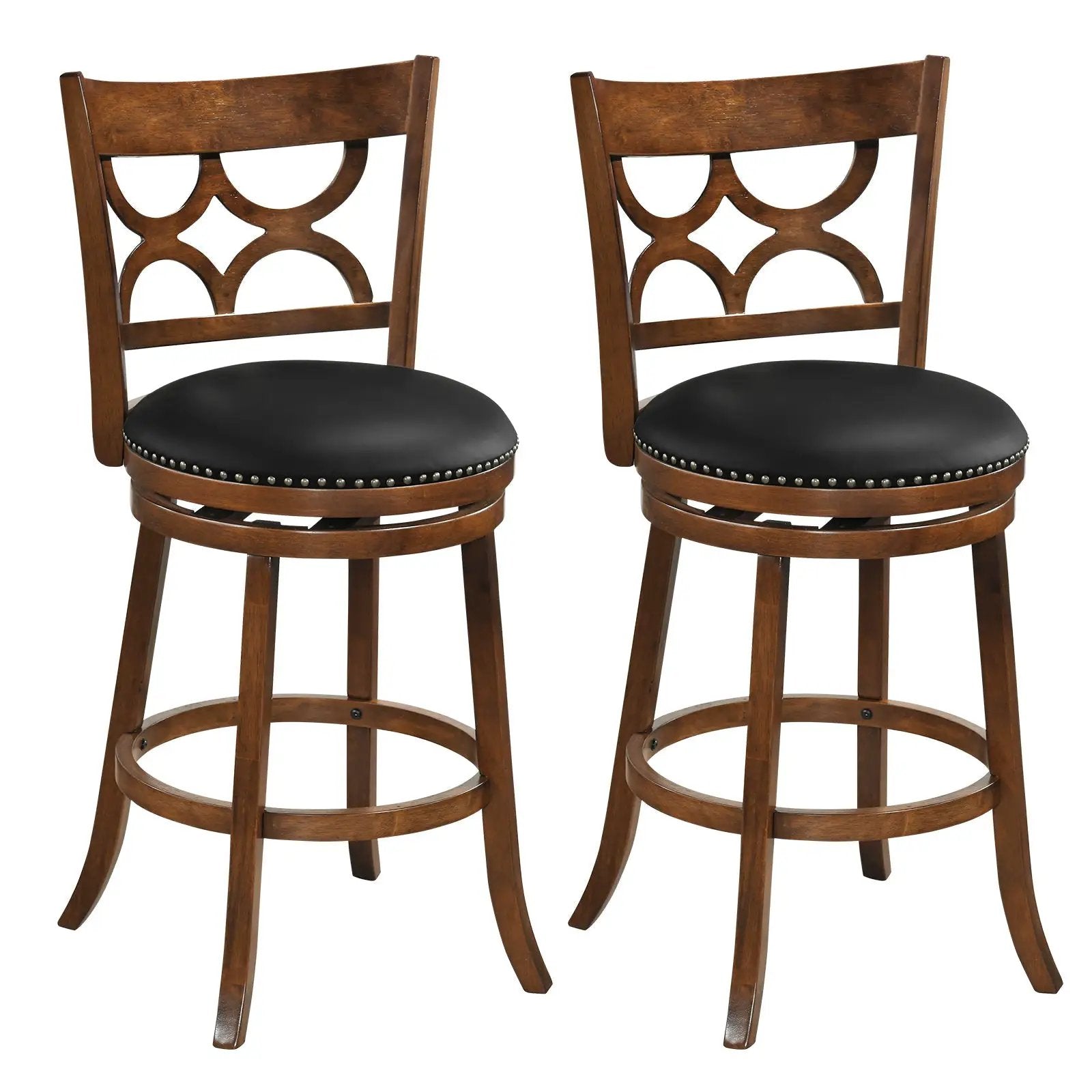 Swivel Bar Stools Set of 2 with High Backrest and Wood Frame by DirectDeals