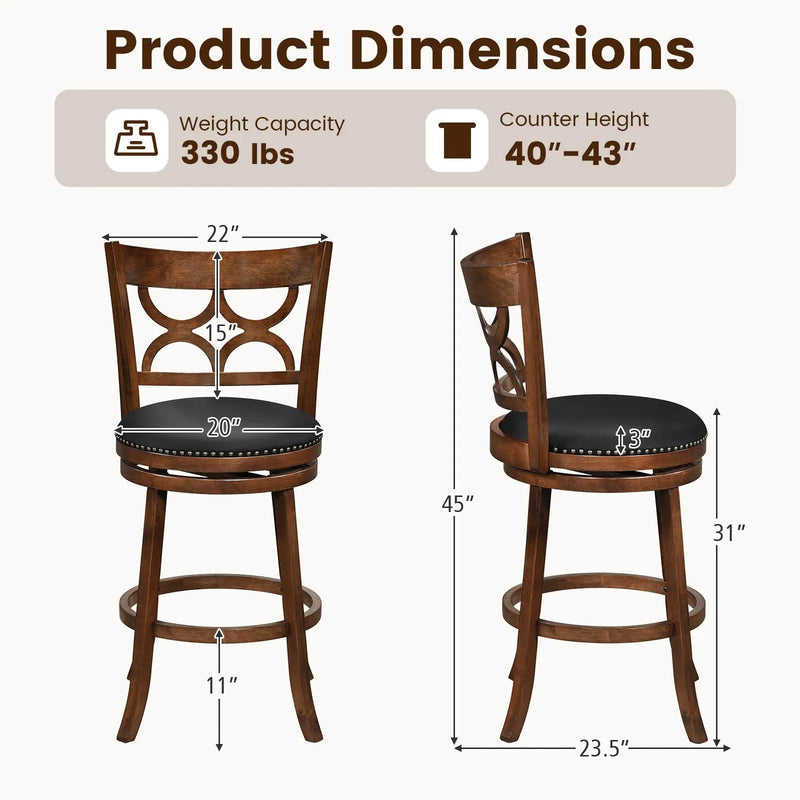 Swivel Bar Stools Set of 2 with High Backrest and Wood Frame by DirectDeals