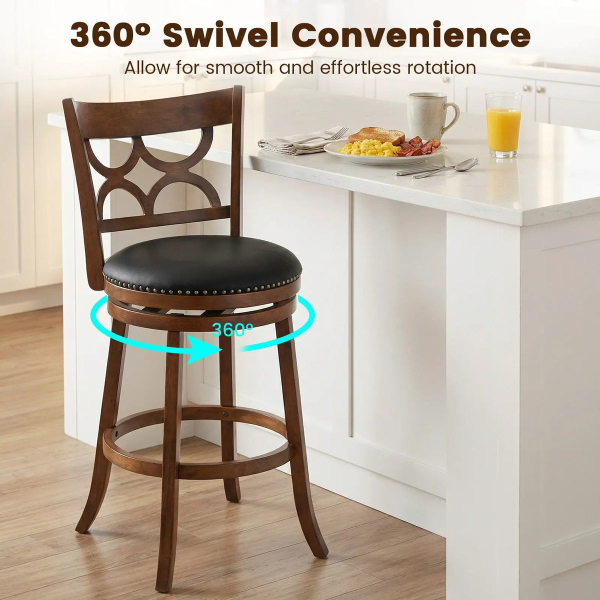 Swivel Bar Stools Set of 2 with High Backrest and Wood Frame by DirectDeals