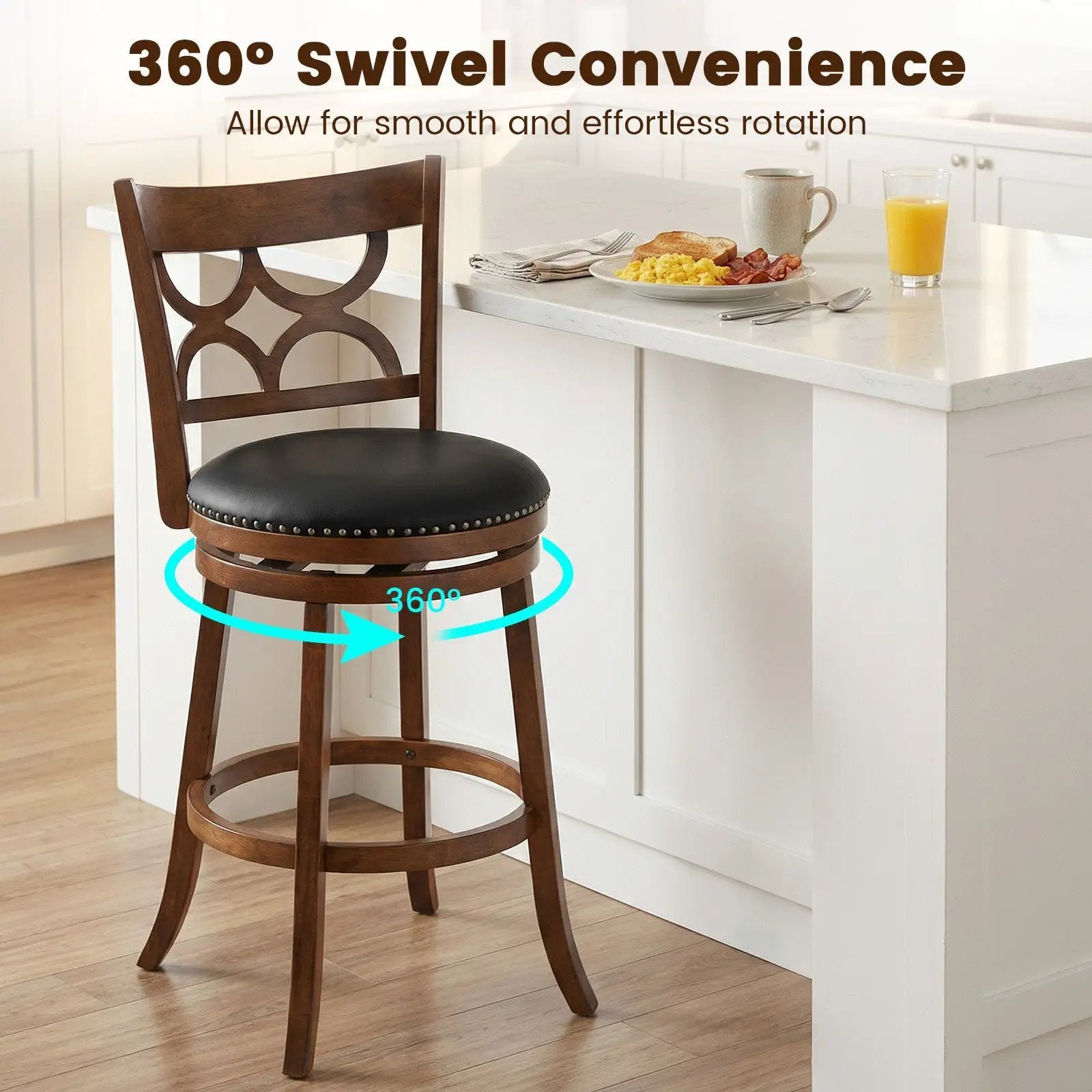 Swivel Bar Stools Set of 2 with High Backrest and Wood Frame by DirectDeals