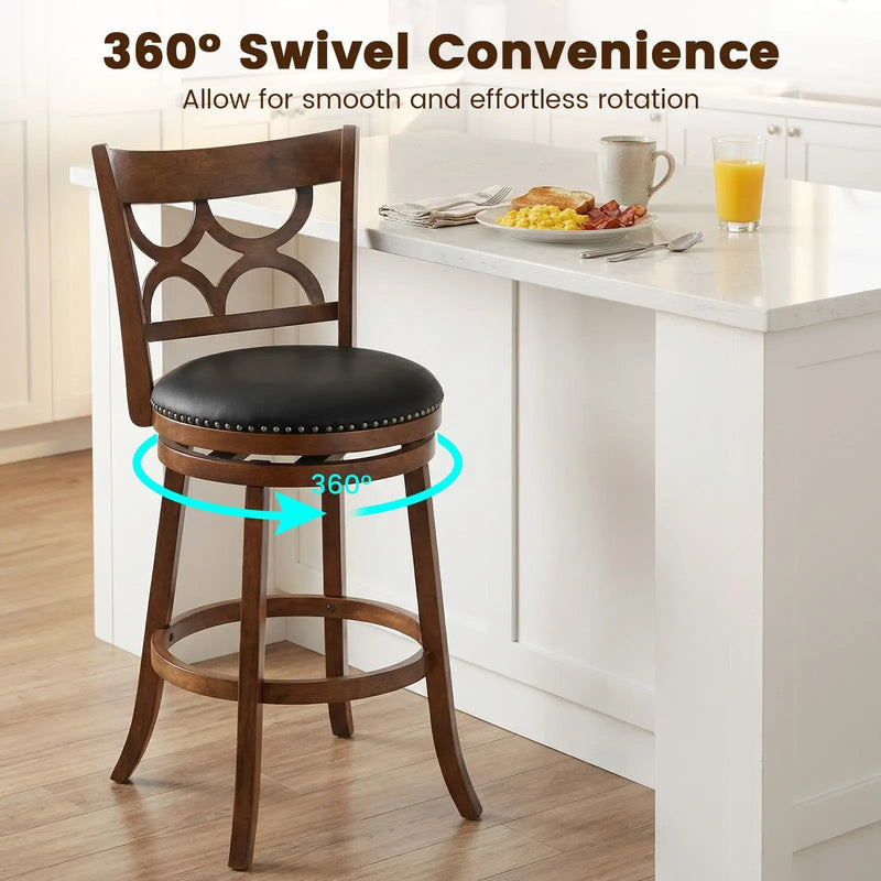Swivel Bar Stools Set of 2 with High Backrest and Wood Frame by DirectDeals