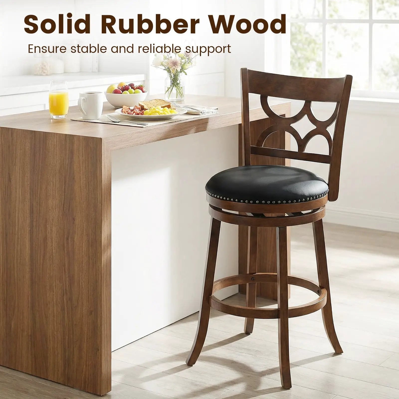 Swivel Bar Stools Set of 2 with High Backrest and Wood Frame by DirectDeals