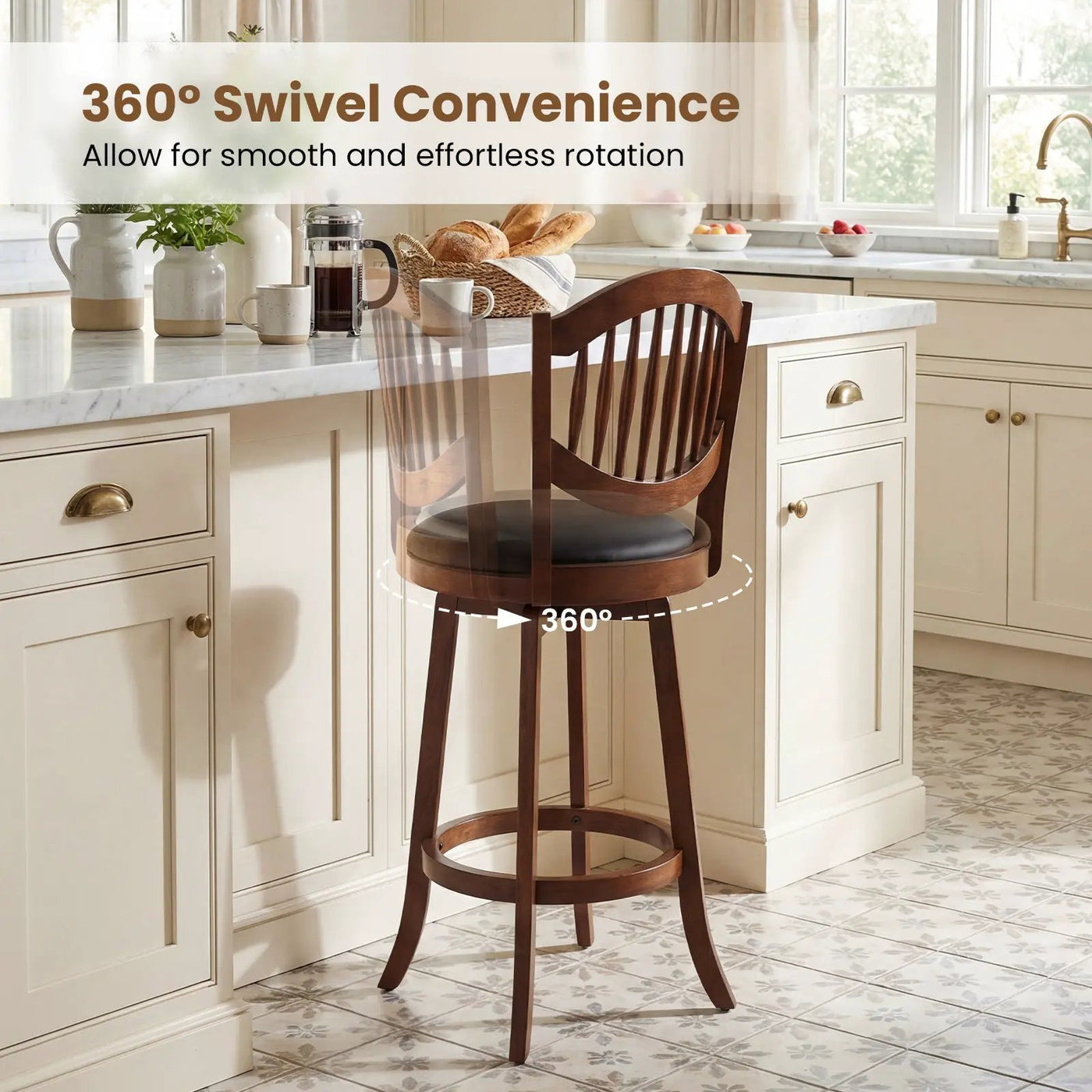 Swivel Bar Stools Set of 2 with Backrest and Wood Frame by DirectDeals