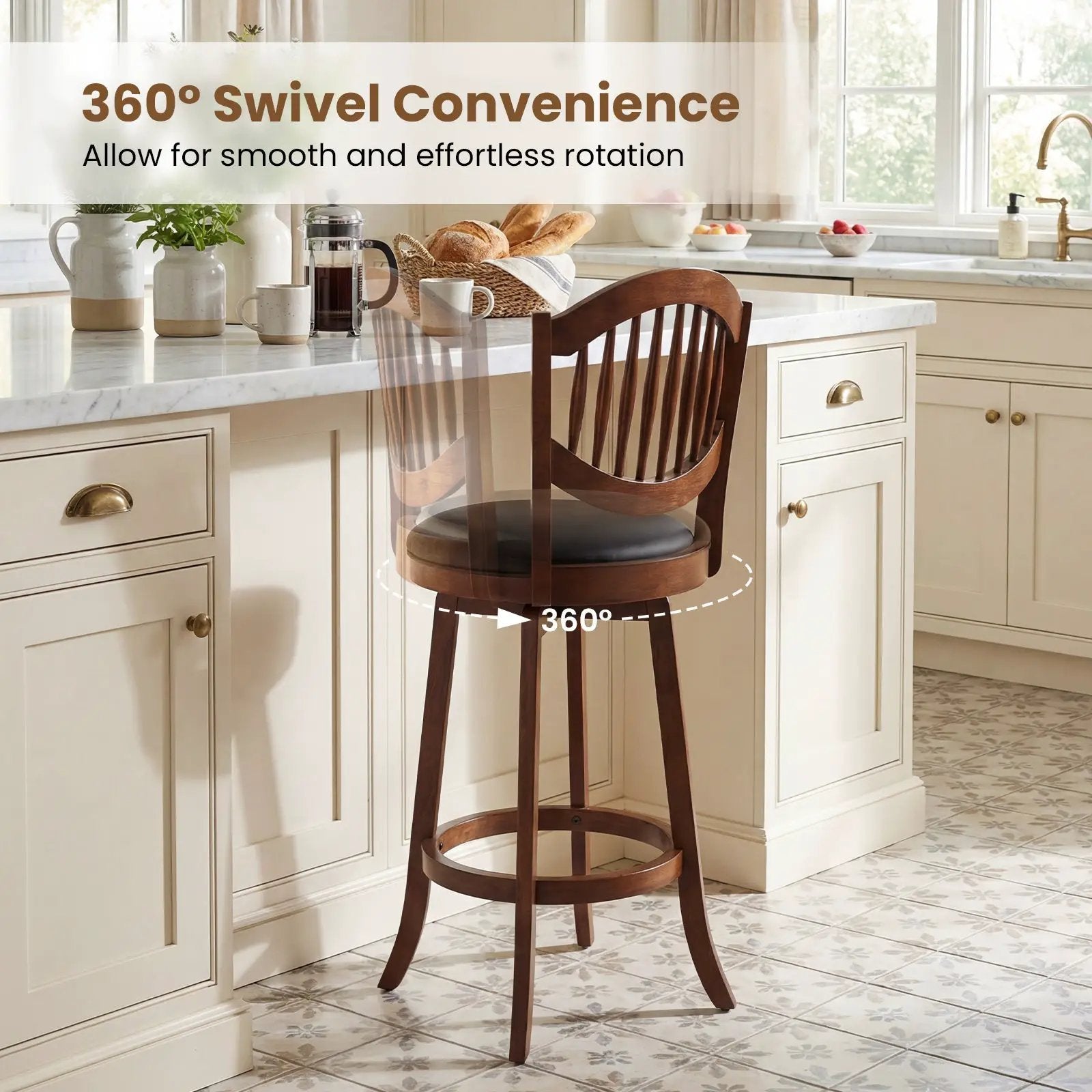 Swivel Bar Stools Set of 2 with Backrest and Wood Frame by DirectDeals