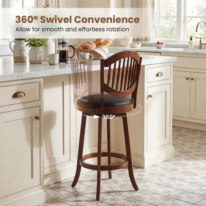 Swivel Bar Stools Set of 2 with Backrest and Wood Frame by DirectDeals