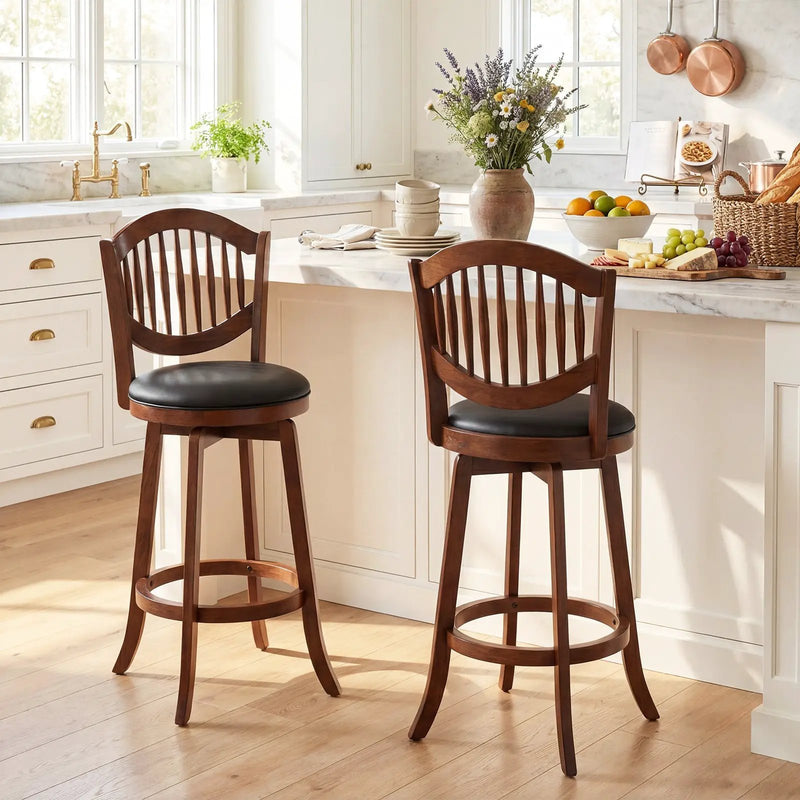 Swivel Bar Stools Set of 2 with Backrest and Wood Frame by DirectDeals