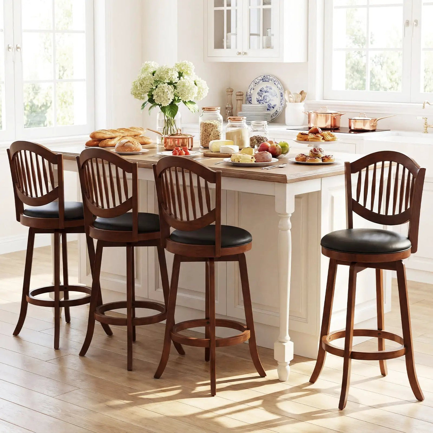 Swivel Bar Stools Set of 2 with Backrest and Wood Frame by DirectDeals