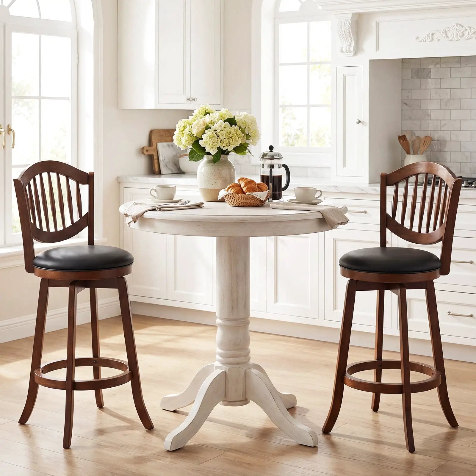 Swivel Bar Stools Set of 2 with Backrest and Wood Frame by DirectDeals