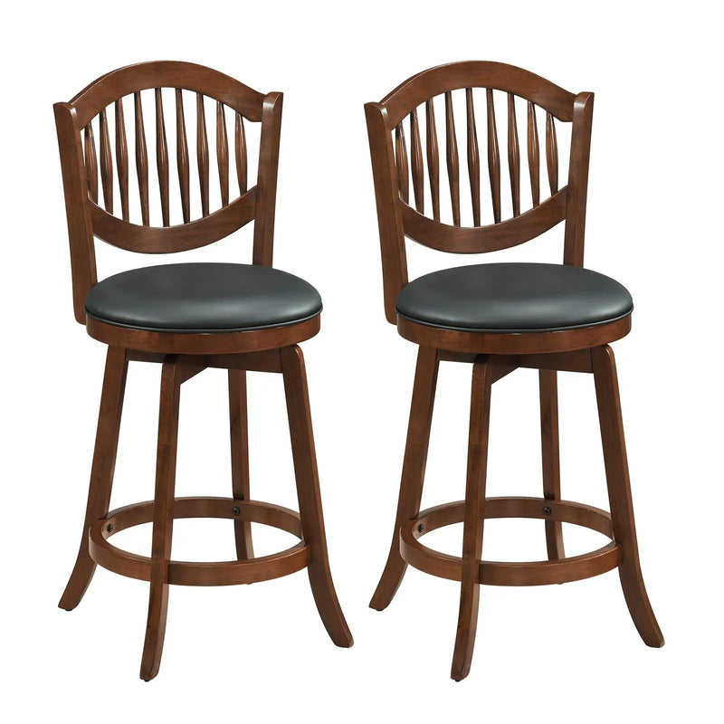 Swivel Bar Stools Set of 2 with Backrest and Wood Frame by DirectDeals
