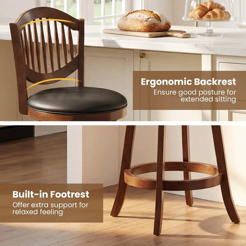 Swivel Bar Stools Set of 2 with Backrest and Wood Frame by DirectDeals
