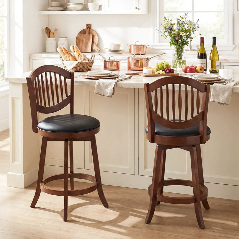 Swivel Bar Stools Set of 2 with Backrest and Wood Frame by DirectDeals