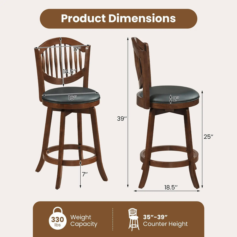 Swivel Bar Stools Set of 2 with Backrest and Wood Frame by DirectDeals