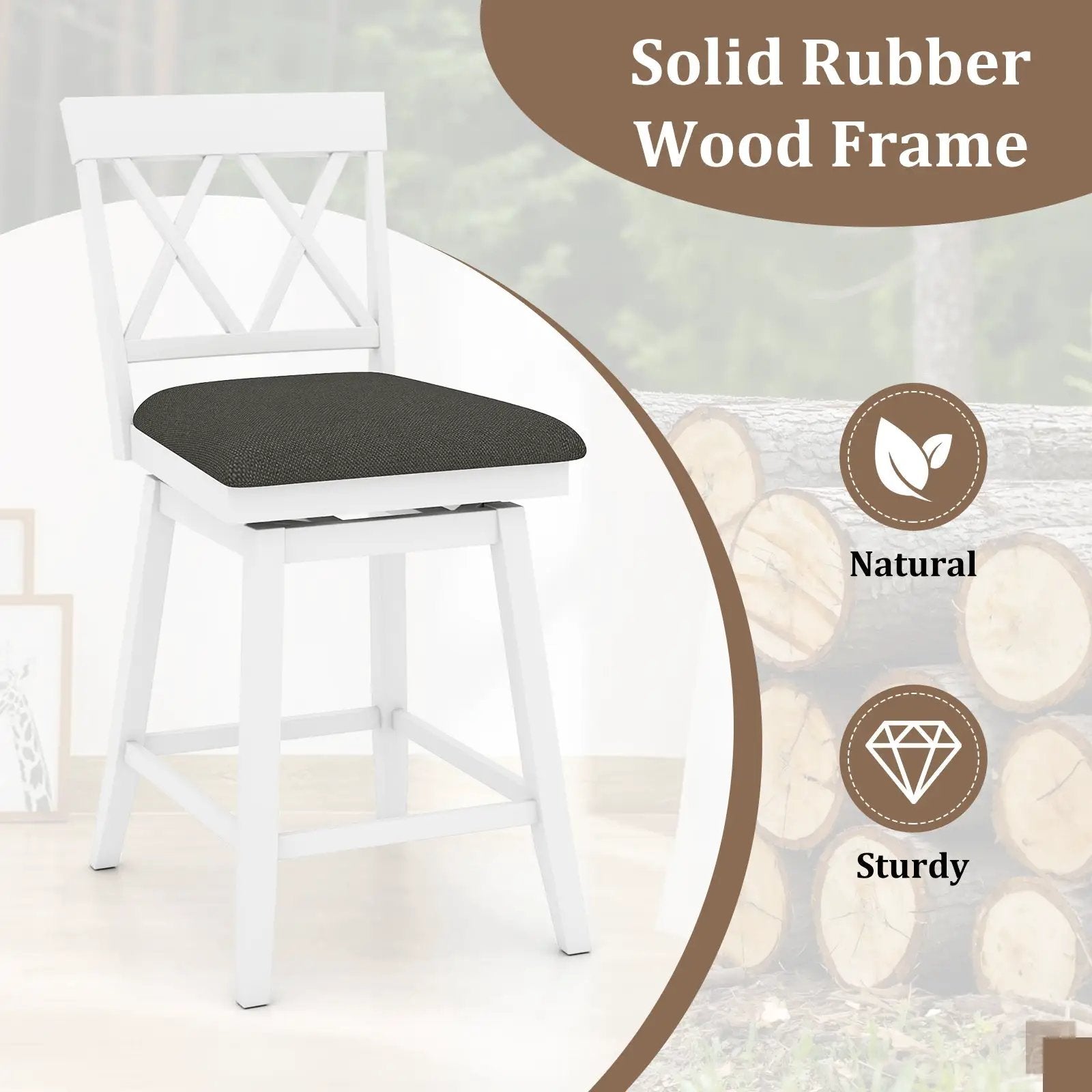 Swivel Bar Stools Set of 4 Counter Height Barstools with Backrest Upholstered Seat Cushion by DirectDeals