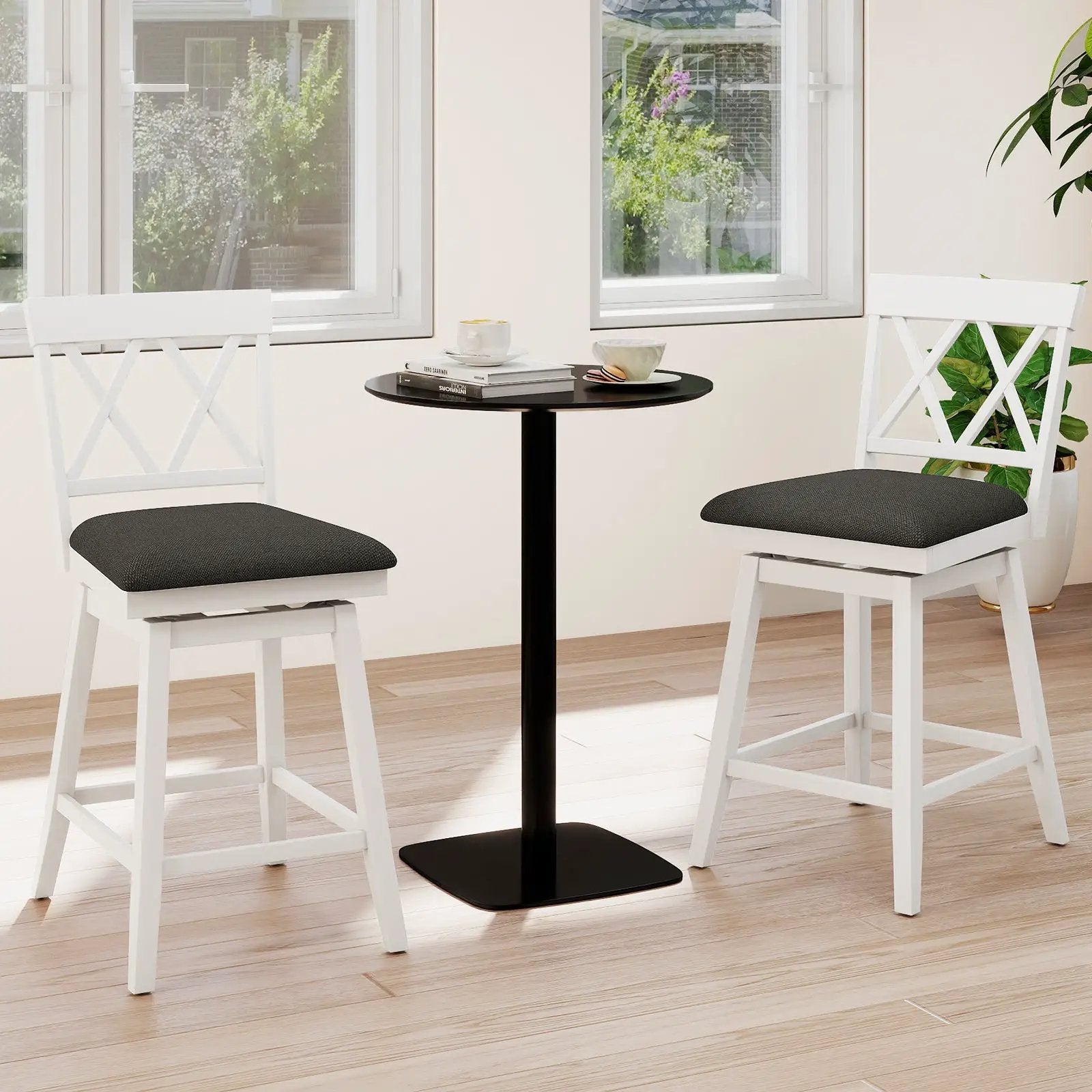 Swivel Bar Stools Set of 4 Counter Height Barstools with Backrest Upholstered Seat Cushion by DirectDeals