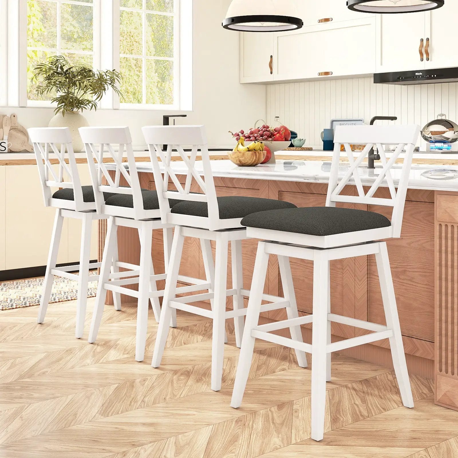 Swivel Bar Stools Set of 4 Counter Height Barstools with Backrest Upholstered Seat Cushion by DirectDeals