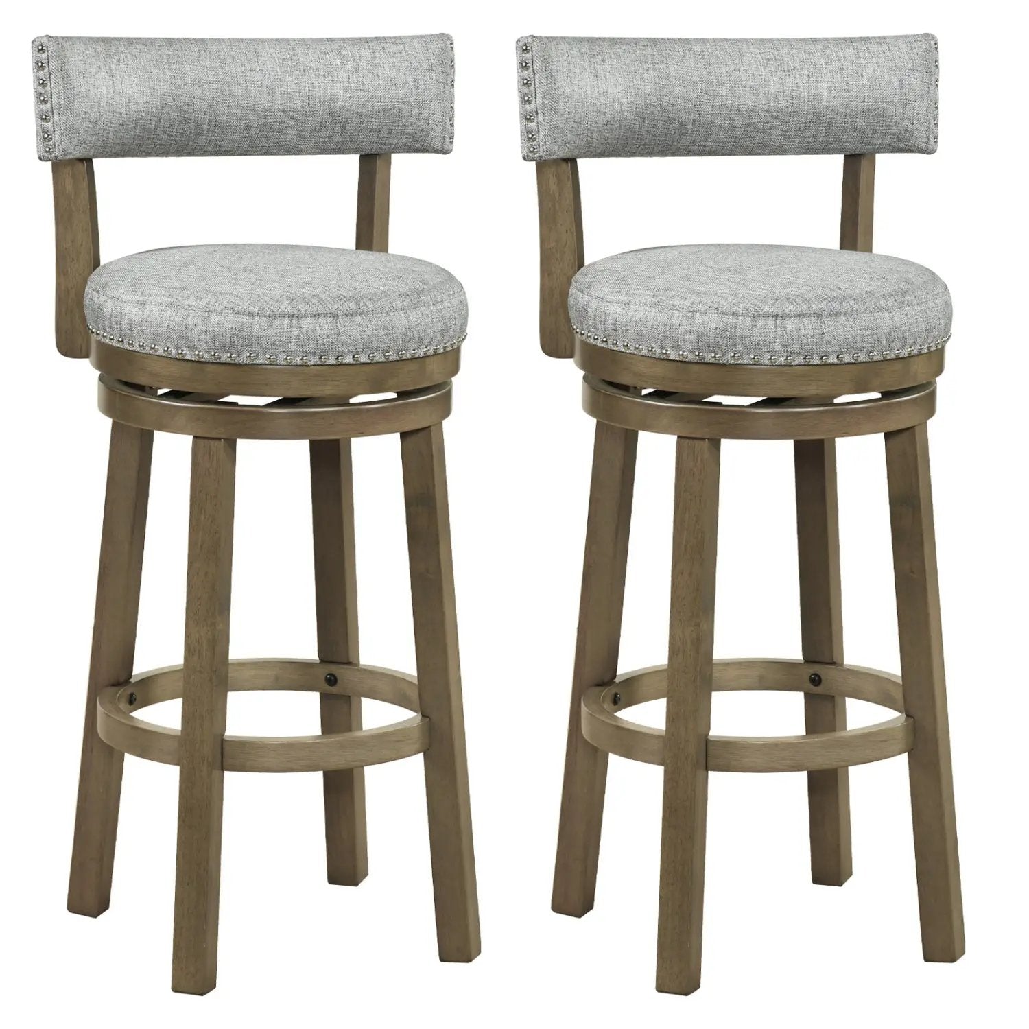 Swivel Bar Stools Set of 2 Linen Fabric Upholstered Barstools with Back-31.5 Inches by DirectDeals