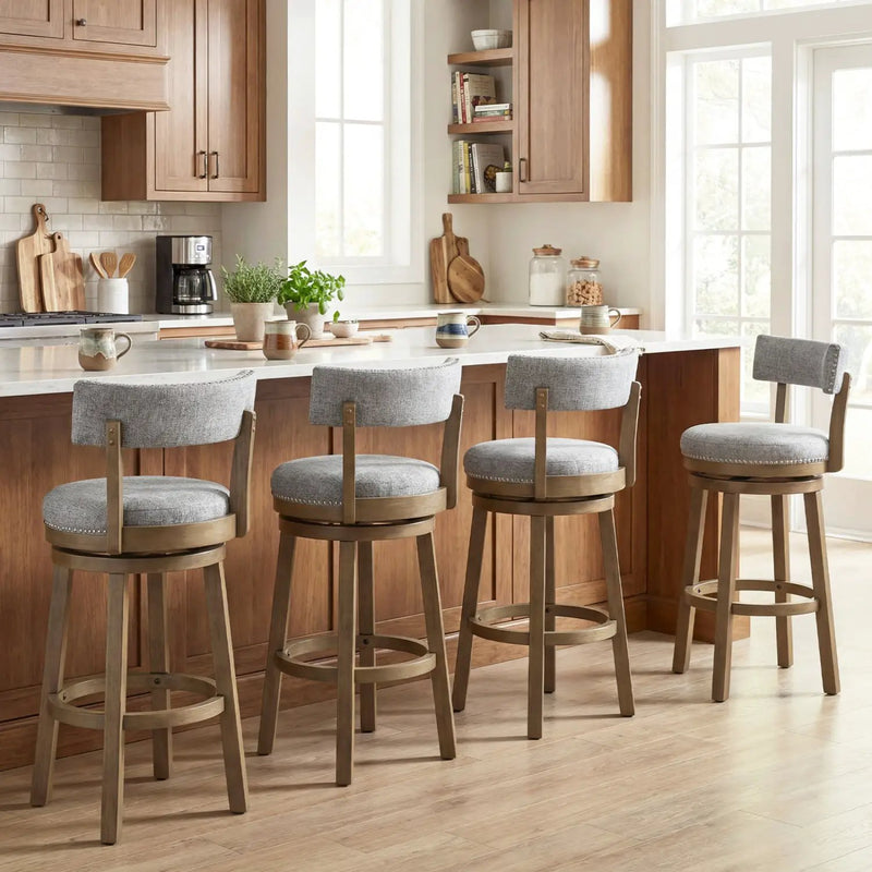Swivel Bar Stools Set of 2 Linen Fabric Upholstered Barstools with Back-31.5 Inches by DirectDeals
